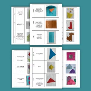 Seiten der Faltgeschichte mit Faltschritten in Buntpapier