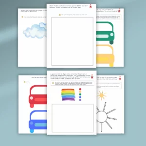 Malvorlagen mit Autos, Regenbogen, Sonne und Wolken